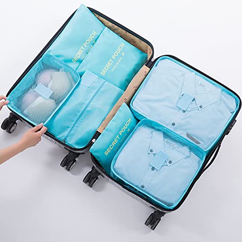 7 Set Packing Cubes, Travel Foldable Luggage Organizers Storage Bag Accessories Suitcase with Laundry Bag & Shoe Bag, Blue - color: Light Blue