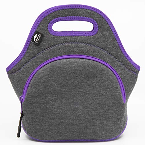 Nordic By Nature Neoprene Lunch Bag for Women & Lunch tote for Kids Insulated Lunch bag Reusable Washable Extra Thick Neoprene & Soft Cotton Feel, Premium Stitching, Outside Pocket, (M) Purple - color: Purple, size: Medium