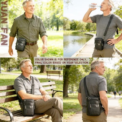 Leather Cell Phone Wallet Shoulder Holster,Hip Bum Pack Pouch Belt Pouch Bolso para Hombre Crossbody Bag for Men with Card Slots Compatible with iPhone (Brown) - color: Brown