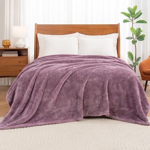 Berkshire Blanket Classic Extra-Fluffy™ Plush Blanket Queen Size, Soft Fuzzy Fluffy Long Hair Blanket for Couch Sofa Bed, Plum Smoke, 90x90 Inches - color: Plum Smoke, size: Full/Queen