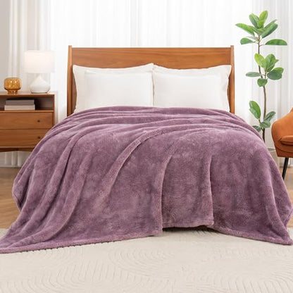 Berkshire Blanket Classic Extra-Fluffy™ Plush Blanket Queen Size, Soft Fuzzy Fluffy Long Hair Blanket for Couch Sofa Bed, Plum Smoke, 90x90 Inches - color: Plum Smoke, size: Full/Queen