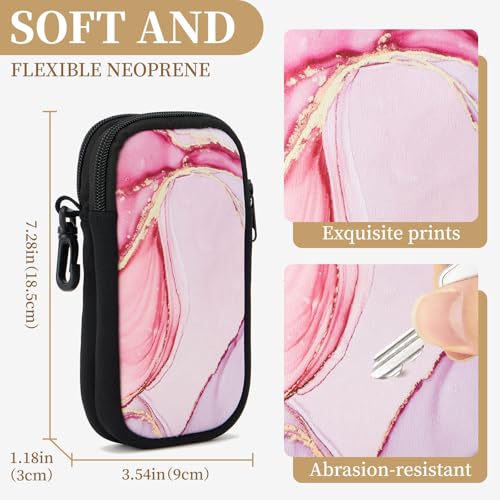 QIUTIMIY Sunglasses Soft Case Zipper Double Eyeglass Case with 2 Compartments 1 Belt Clip - color: Pink Marble