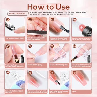 JEWHITENY Poly Extension Gel Kit With 48W LED Nail Lamp 14 Colors Builder Extension Gel All-in-One French Kit Nail Art Design Beginner Kit - color: A02
