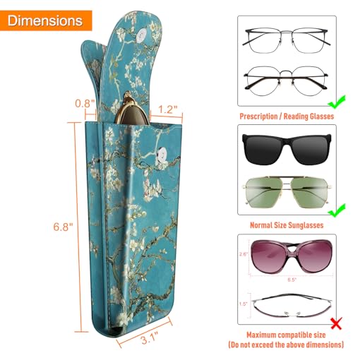 FINTIE Double Glasses Case with Carabiner Hook, Portable Vegan Leather Eyeglass Case Anti-scratch Sunglasses Pouch - color: Blossom