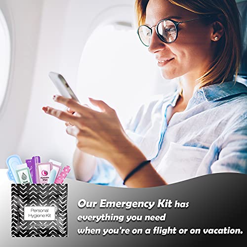 Menstrual Kit All-in-One 10 Pack | Convenience on The Go | Period Kit Pack for Travelling, Tweens & Teenager | Individually Wrapped Feminine Hygiene Product (Black Treads) - color: Black Treads