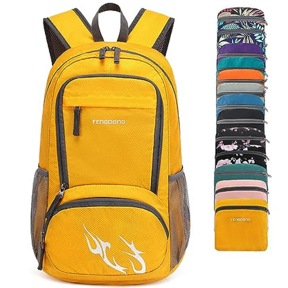 FENGDONG 35L Lightweight Foldable Waterproof Packable Travel Small Hiking Backpack Daypack for men women - color: A10-yellow