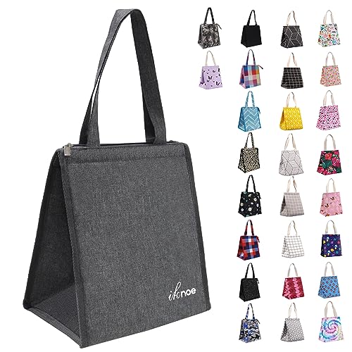 iknoe Insulated Lunch Bag for Women & Adults, 9L Foldable Wide-Open Cooler Bag with Pockets, Leakproof & Portable, for Picnic, Office, Beach(Plain grey) - color: plain grey, size: Zipper Closure