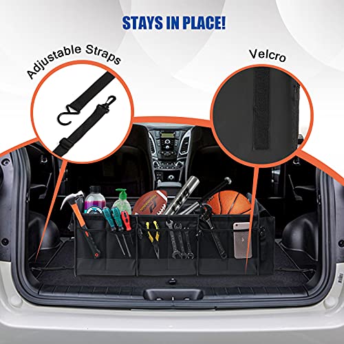Car Trunk Organizer with Lid & Removable Leakproof Cooler Bag，Foldable Cover,Large Trunk Organizers,Multi-Compartment Collapsible Cargo Storage Organizer for SUV,Van,Truck,Sedan(3 Compartments,Black) - size: Three Compartment