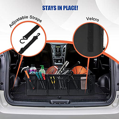 Car Trunk Organizer with Lid & Removable Leakproof Cooler Bag，Foldable Cover,Large Trunk Organizers,Multi-Compartment Collapsible Cargo Storage Organizer for SUV,Van,Truck,Sedan(3 Compartments,Black) - size: Three Compartment