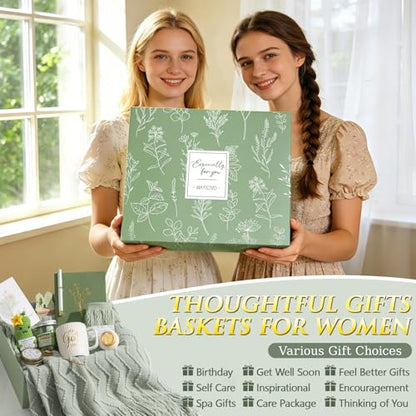 Self Care Get Well Soon Gifts Baskets for Women, Birthday Gifts Spa Care Package After Surgery, Inspirational Thinking of You Sympathy Basket Feel Better Christmas Encouragement Gift for Mom Friends - color: Sage Green