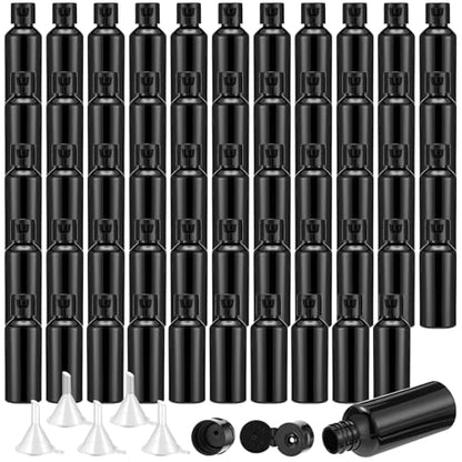 Eccliy 100 Pack 2 oz Plastic Bottles Travel Lotion Bottle Squeeze Container Plastic Bottles with Caps Small Travel Empty Refillable Toiletry Containers for Liquid Lotion Creams with 5 Funnels (Black) - color: Black, size: 2 oz