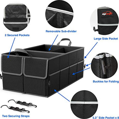 EPAuto Foldable Car Trunk Organizer, 3-Compartment with Removable Divider, Black - color: Black, size: 3-Compartment w/o Lids