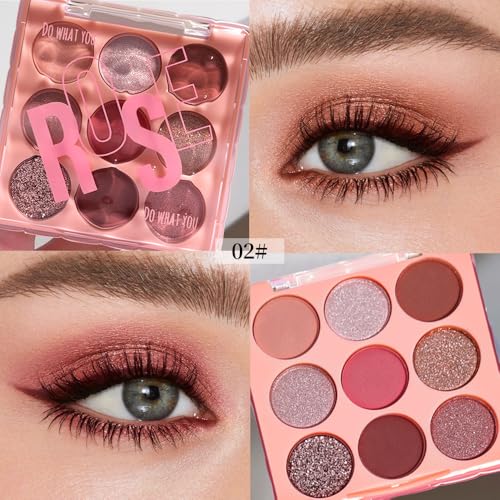 9-Color Rose Nude Brown Eyeshadow Palette – Matte Shimmer Glitter Mauve Pink Burgundy Eye Shadow Kit, High Pigment Blendable Long-Lasting Warm Neutral Soft Glam Makeup Palette for Daily Wear & Travel - color: H02