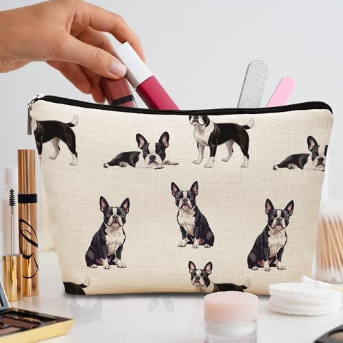 Boston Terrier Dog Makeup Bag, Boston Terrier Lovers Gifts Cosmetic Bag for Women, Dog Mom Lovers Owner Gifts for Women Christmas, Pet Lover Gift Zipper Travel Makeup Pouch for Purse - color: boston terrier