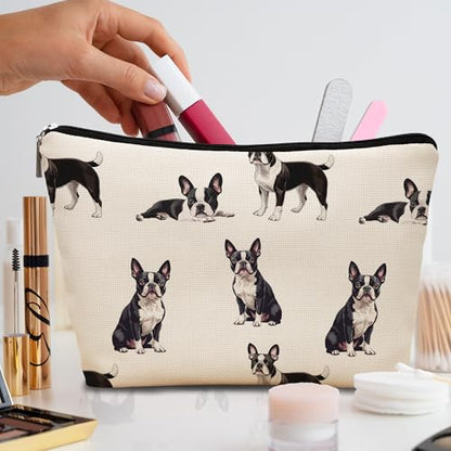 Boston Terrier Dog Makeup Bag, Boston Terrier Lovers Gifts Cosmetic Bag for Women, Dog Mom Lovers Owner Gifts for Women Christmas, Pet Lover Gift Zipper Travel Makeup Pouch for Purse - color: boston terrier
