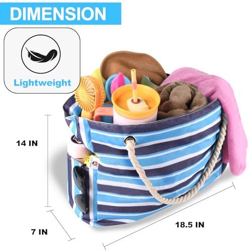 CaCTOUR Large Beach Bag Women,Beach Bags Waterproof Sandproof with Zipper Wet Pocket,Beach Tote Pool Bag for Swim Gym Travel - color: Blue