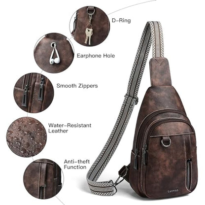 LATMAP 7L Sling Bag for Women Men Leather Small Sling Backpack Daypack Anti Theft Fanny Pack Crossbody Purse Travel - color: Regular Size-coffee