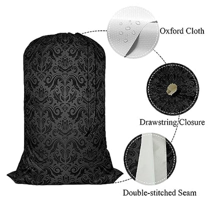 Swono Dark Grey Damask Extra Large Laundry Bag with Drawstring Heavy Duty Travel Dirty Clothes Bag for Laundromat and Household - color: Dark Grey Damask