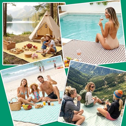 Waterproof Beach Blanket Picnic Outdoor Camp Mat Rug Towel Family Trip Essentials Summer Vacation Must Have Travel Accessories Lake Day Necessities Stuff Thing Need Gear Gift Supplies Item Gadget 2026 - color: Plaid Beige