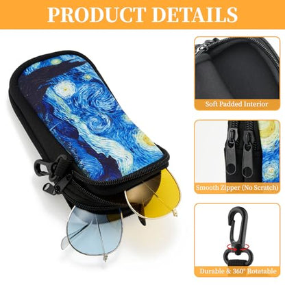 WOZEAH Double Eyeglass Case with 2 Compartments, Travel Eyewear Organizer for Two Pairs of Glasses - color: Starry Night