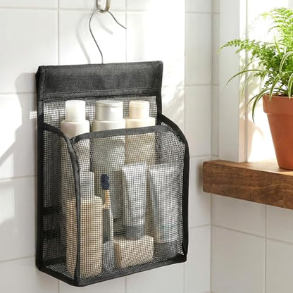Mesh Shower Caddy Hanging, Black Organizer Bathroom Storage Bag with Hooks, Transparent Rotating Hanging Mesh Bath Baskets for College Dorm, Gym, Swimming, RV Travel, Elderly