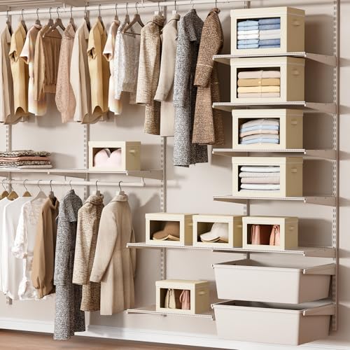 Homsorout Storage Bins with Lids - Small Fabric Organizers with Window, Collapsible Storage Bins for Clothes, Decorative Closet Organizers for Towels, Tshirt, 3 Pack, Beige - color: Beige, size: S(3-Pack)
