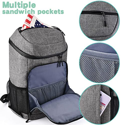 BAGLHER Lightweight Insulated Cooler Backpack - 30 Cans, Leak-Proof for Lunch, Picnic, Hiking, Camping Trips - color: grey-plus