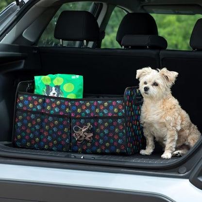 GreaterGood Paws Car Trunk Organizer Foldable Storage Bin with Handles Non Slip Base Pet Gear Travel Tote for SUV Truck (Confetti Paws) - color: Confetti Paws