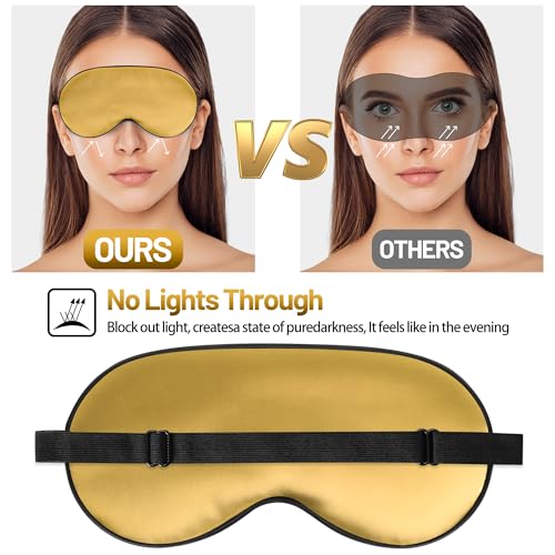 Sleep Mask, Silk Eye Mask for Sleeping with Adjustable Strap, Blindfold Eyeshade for Men & Women, Comfortable & Soft Eye Cover Eyeshade for Night Sleep (Gold) - color: Gold