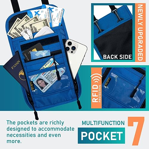 sundee Travel Neck Wallet with Double Zippers, RFID Blocking Passport Holder with Adjustable Neck Strap for Men and Women to Keep Cash, Credit Cards and Travel Documents Safe - Dark Blue - color: Dark Blue