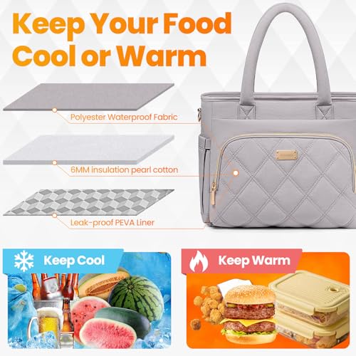 Artelaris Lunch Bag Women, Adult Insulated Lunch Box, Leakproof Lunch Cooler Bag, Reusable Large Lunch Cooler for Work, Picnic, Travel (Grey) - color: Gray