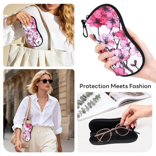 Sunglasses Case with Belt Clip, Ultra Light Neoprene Zipper Soft Padded Glasses Case for Women Men - color: Peony