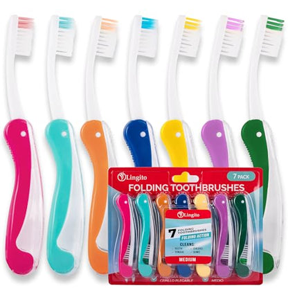 Lingito Travel Toothbrushes - Mini Toothbrush with Cover, Camping Toothbrush Kit (7 Pack Medium) - style: 7-Pack-Medium