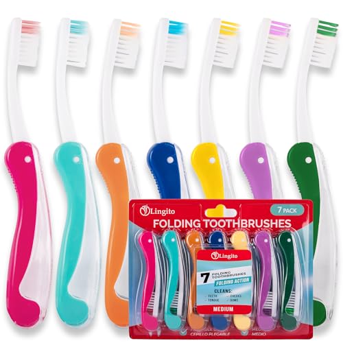 Lingito Travel Toothbrushes - Mini Toothbrush with Cover, Camping Toothbrush Kit (7 Pack Medium) - style: 7-Pack-Medium