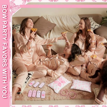 Hillban 30 Pcs Pink Bow Party Favors 10 Coquette Canvas Makeup Bags 10 Pink Bow Lipstick Keychains Holder and 10 Braid Bracelets Gift Bulk for Women Guests Coquette Birthday Party Decorations Supplies
