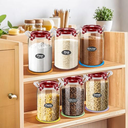 2.6 Gallon Glass Rice Storage Container with Airtight Lid & Handle, 10L Large Glass Food Storage Jar for 20 lb Rice or 10 lb Flour, Wide Mouth Pantry Canister with Silicone Base