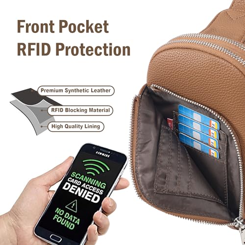 INICAT RFID Blocking Sling Bag, Anti Theft Crossbody Bag for Women Compact Travel Purses Leather - color: Brown