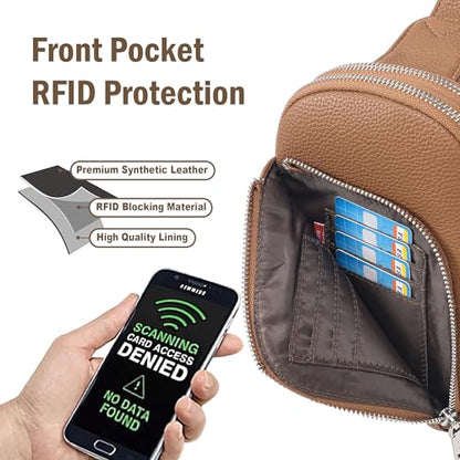 INICAT RFID Blocking Sling Bag, Anti Theft Crossbody Bag for Women Compact Travel Purses Leather - color: Brown