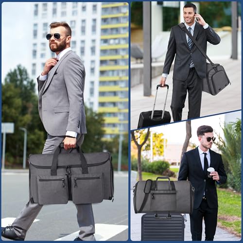 HILOMON Convertible Duffle Bags for Travel Carry On Suit Duffle Bags with Shoulder Strap 2 in 1 Hanging Garment Duffle Bag for Men Women (Grey) - color: Grey