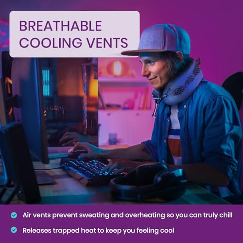 Evolution Cool Travel Neck Pillow by Cabeau - Cooling Airflow Vents, Memory Foam Neck Support, and Adjustable Clasp - Comfort On-The-Go with Carrying Case - Airplane, Train, Car, and Gaming (Blue) - color: Blue