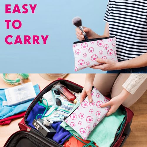 Eccliy 20 Pcs Soccer Makeup Bag Cosmetic Bag Canvas Gifts Sport Soccer Themed Accessories for Girls Toiletry Pouch with Zipper for Women Party Shopping Home Travel, 8 x 5 Inch - size: 8 x 5 Inch, style: Soccer,pink