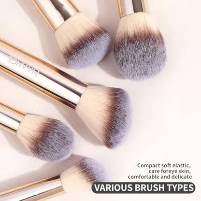 MAANGE 13 PCS Makeup Brushes Professional Make Up Brushes Premium Synthetic Powder Concealers Brushes Travel Makeup Brush Set with Case (Champagne) - color: Champagne