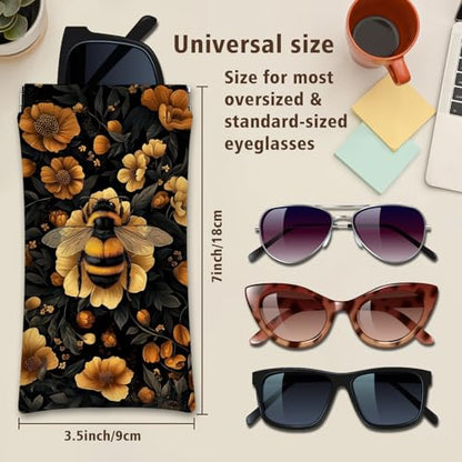 Eyeglasses Sunglasses Case PU Soft Squeeze Top Glasses Pouch for Women Men,Animal Pattern Portable Anti Scratch - color: Brown-butterfly01