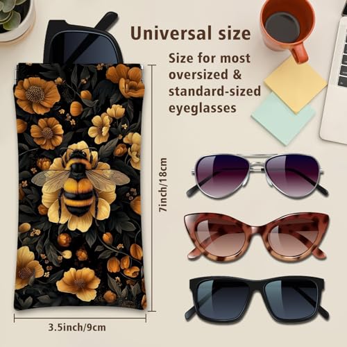 Eyeglasses Sunglasses Case PU Soft Squeeze Top Glasses Pouch for Women Men,Animal Pattern Portable Anti Scratch - color: Brown-butterfly01