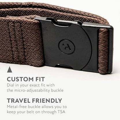 Arcade The Original Unisex Adventure Belt, Heavy Duty Elastic Webbing, Non-Metal Travel Friendly Buckle - color: Medium Brown