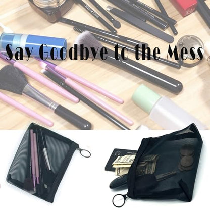 patu Widened Mini Zipper Mesh Bags, Size S, 5" x 4" x 2", 5 Pieces, Beauty Makeup Lipstick Cosmetic Accessories Organizer, Small Travel Kit Storage Pouch, Black - size: S, Widened (5" x 4" x 2", 5 pcs)