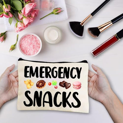 CREATCABIN Emergency Snacks Makeup Bags Canvas Cosmetic Bag Multi Purpose Case Zipper Pouches Toiletry Travel Storage Purse Portable Storage for Women Graduation Gifts 10x7Inch - style: Emergency Snacks