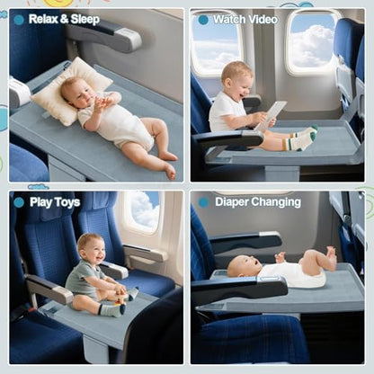 Toddler Airplane Bed - Airplane Seat Extender for Kids - Barrier Designed Flyaway Kids Bed Airplane with Pockets - Portable Plane Bed Foot Rest for Flights Travel Essentials Soft Flexible Edge - color: grey