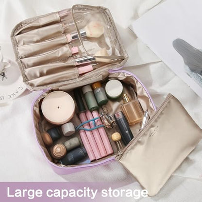 Queboom Travel Makeup Bag Cosmetic Bag Makeup Bag Toiletry bag for women and men (Purple) - color: Purple