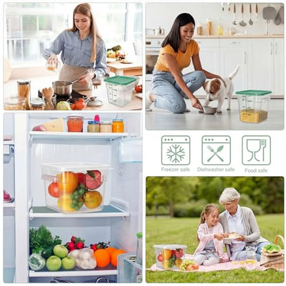 Lallisa 4 Pcs 8qt & 4qt Clear Food Storage Containers with Lids Handles and Scales, Stackable Plastic Square Food Storage Containers for Dough Proofing Baking Kitchen Restaurant(White, Green) - color: White, Green